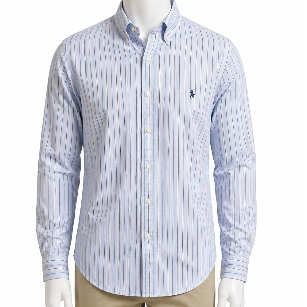 Polo Ralph Lauren L Mens Blake Blue Striped Button Down Shirt Long Sleeve Flaw